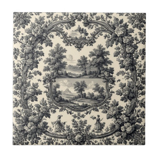 Azulejo De Cerâmica Toile De Jouy Countryside Floral Motif Monochrome 