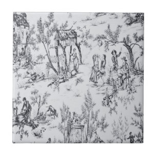 Azulejo De Cerâmica Toile de Jouy francesa preta e branca arte elegant