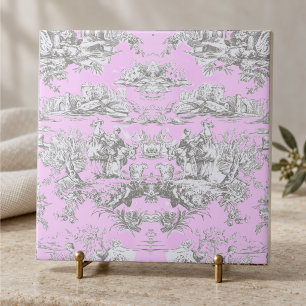 Azulejo De Cerâmica Toile de Jouy Lago Monograma Rosa Floral Vintage