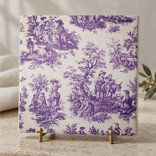 Azulejo De Cerâmica Toile de Jouy monograma floral roxo vintage