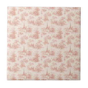 Azulejo De Cerâmica Toile de Jouy Romântica Rosa Padrão Rural Francês 