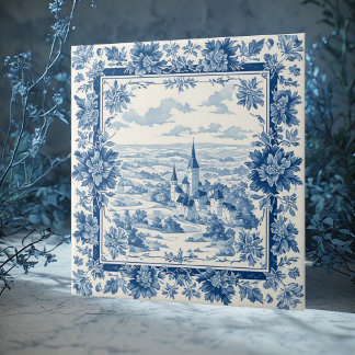 Azulejo De Cerâmica Toile De Jouy Rústica Francesa Têxtil Floral Vinta