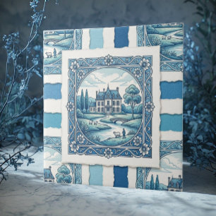Azulejo De Cerâmica Toile De Jouy Vintage Rústico Azul Francês Campest