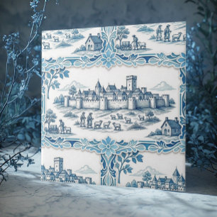 Azulejo De Cerâmica Toile De Jouy Vintage Têxtil Rústico Pastoral Azul