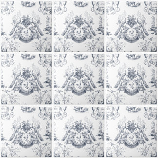 Azulejo De Cerâmica Toile Peacock French Blue Vintage Rooster n Rabbit