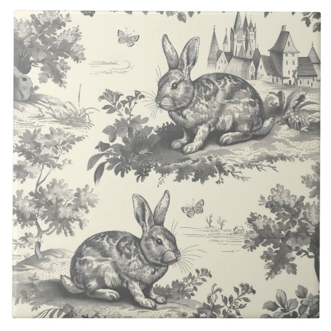 Azulejo De Cerâmica Toile Rabbit Vintage Woodland (Frente)