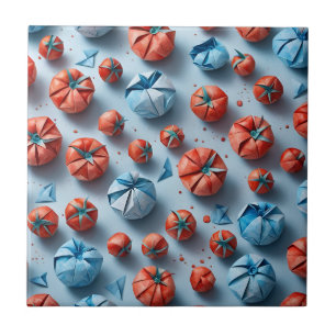 Azulejo De Cerâmica Tomates Origami Padrão Vermelho Azul