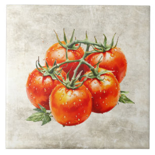 Azulejo De Cerâmica Tomates Vermelhos Rústicos em Aquarela Textura Fal