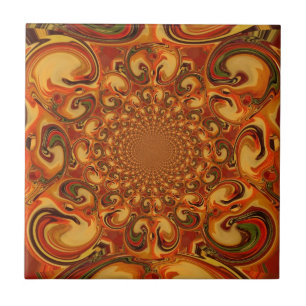 Azulejo De Cerâmica Tons abstratos giratórios em laranja, marrom e ver