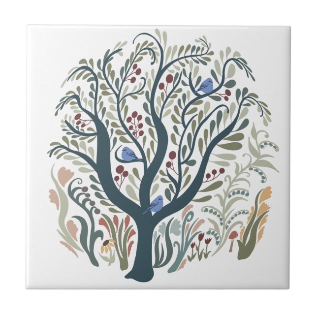 Azulejo De Cerâmica Tons da Floresta de Arte Folical Whimsical (Frente)