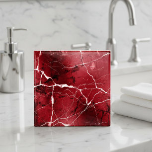 Azulejo De Cerâmica Tons de Joia Mármore Abstrato Rubi Vermelho D1288