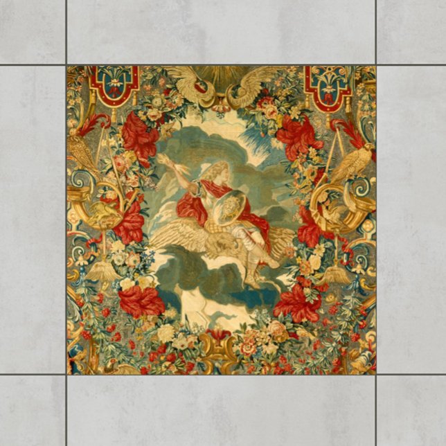 Azulejo De Cerâmica Tons de Joias da Floresta Francesa (Add jewel-toned elegance and richness to your tiled space with this French vintage tapestry design!)