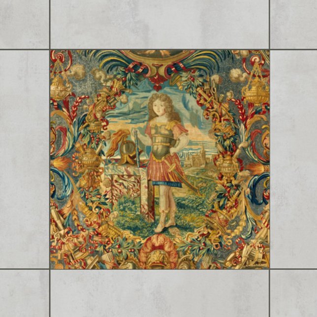 Azulejo De Cerâmica Tons de Joias da Floresta Francesa (Add jewel-toned elegance and richness to your tiled space with this French vintage tapestry design!)