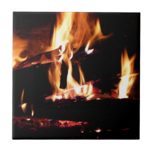 Azulejo De Cerâmica Toras na Lareira Fotografia de Fogo Quente