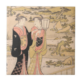 Azulejo De Cerâmica Torii Kiyonaga duas mulheres em uma arte do