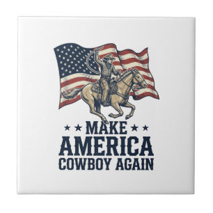 Azulejo De Cerâmica Torne a América Cowboy Novamente Camisa Patriótica