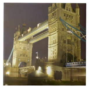 Azulejo De Cerâmica Torre Bridge e Rio Tâmisa ao crepúsculo, Londres,