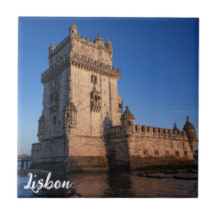 Azulejo De Cerâmica Torre de Belem ao pôr do sol em Lisboa, Portugal