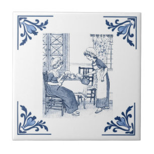Azulejo De Cerâmica Torre de cozinha de vintage e chá delft azul e bra