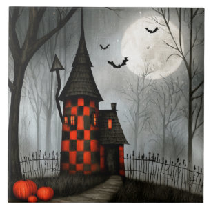 Azulejo De Cerâmica Torre de Halloween em Xadrez Gótico