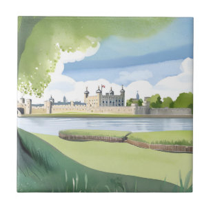 Azulejo De Cerâmica Torre de Londres Paisagem em Aquarela do Reino U