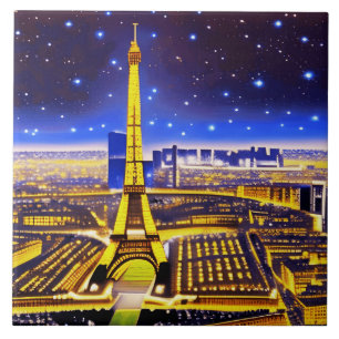 Azulejo De Cerâmica Torre Eiffel de Paris sob um céu estrelado