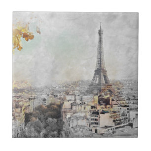 Azulejo De Cerâmica Torre Eiffel. Paris, França