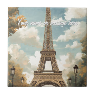 Azulejo De Cerâmica Torre Eiffel Paris Viagem Arte Retro Vintage Nome