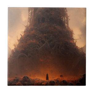 Azulejo De Cerâmica Torre Feita De Bones Dark Fantasy Art