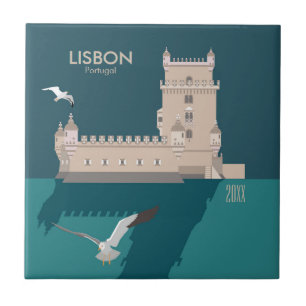 Azulejo De Cerâmica Torre Lisboa de Belem no estilo do poster vintage
