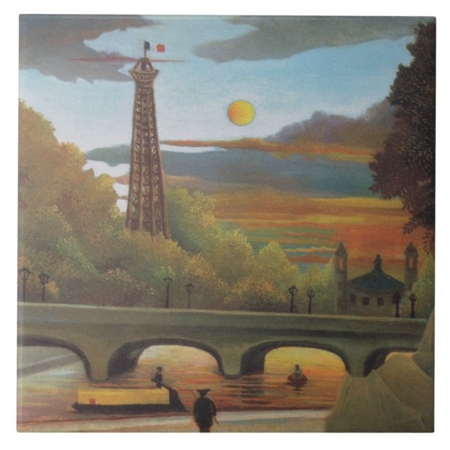 Azulejo De Cerâmica Torre Sena e Eiffel no Sol (Paris, França) (Frente)