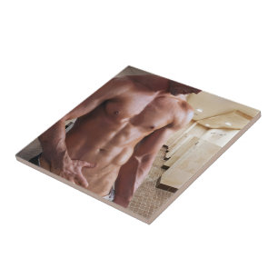 Azulejo De Cerâmica Torso masculino musculoso sem camisa de SlipperyJo