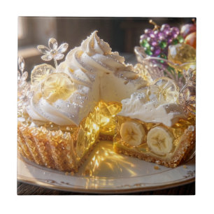 Azulejo De Cerâmica Torta de Creme de Banana Cristal Brilhante 