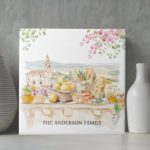 Azulejo De Cerâmica Toscana Mediterrâneo Itália Aquarela Monogramada