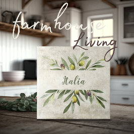Azulejo De Cerâmica Toscânia Rustic Olive & Branches Italia Script