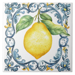 Azulejo De Cerâmica Toscano Rústico Mediterrâneo Azul e Amarelo
