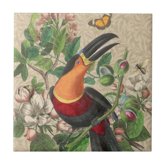 Azulejo De Cerâmica Toucan Jungle Tropical Bird Beauful Antiguidade (Frente)