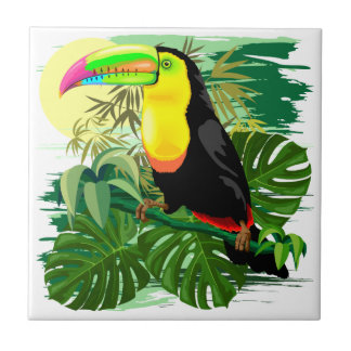 Azulejo De Cerâmica Toucan na floresta húmida verde de Amazónia