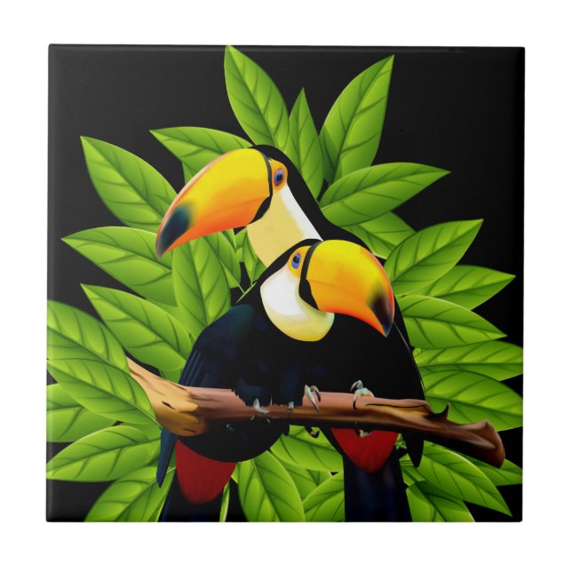 Azulejo De Cerâmica Toucans exóticos (Frente)