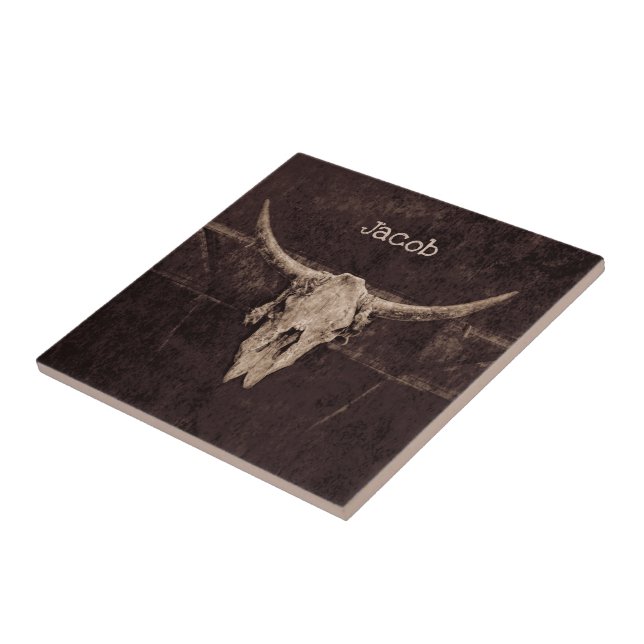 Azulejo De Cerâmica Touro Crânio Oeste Castanho Beige Russo Antigo (Lateral)