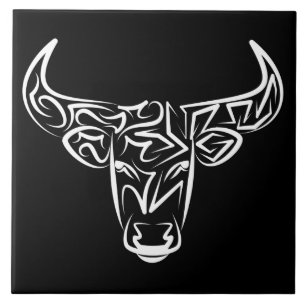 Azulejo De Cerâmica Touro Tribal Negro e Branco / Ox