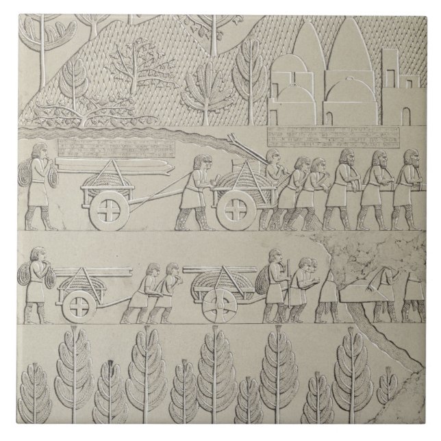 Azulejo De Cerâmica Trabalhadores com instrumentos e cordas para mover (Frente)