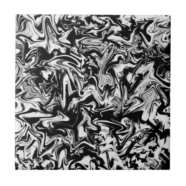 Azulejo De Cerâmica Trabalho de arte Abstrato preto e branco (Frente)