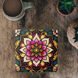 Azulejo De Cerâmica Trabalho de arte de Ilustração Flor Rosa Floral<br><div class="desc">Uma flor bonita e intricadamente projetada em um estilo de vidro manchado. A flor em si é a peça central da design. O efeito de vidro manchado confere ao padrão uma qualidade visual única e marcante. Este trabalho de arte é um exemplo espantoso do poder e beleza da arte digital...</div>