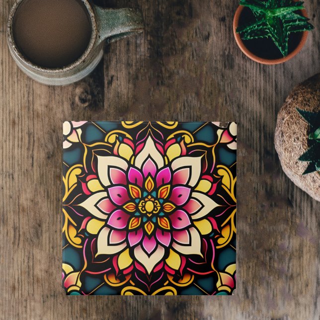 Azulejo De Cerâmica Trabalho de arte de Ilustração Flor Rosa Floral (Criador carregado)