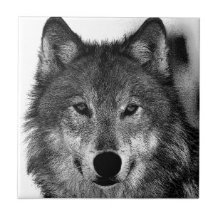 Azulejo De Cerâmica Trabalho de arte de Olhos do Lobo Negro e Branco