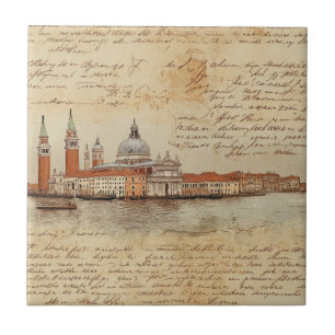 Azulejo De Cerâmica Trabalho de arte de Veneza Romântica com Script