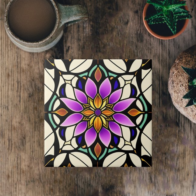 Azulejo De Cerâmica Trabalho de arte de Vidro Puro Floral (Criador carregado)