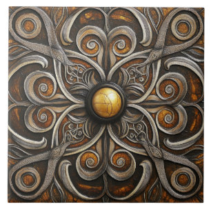 Azulejo De Cerâmica Trabalho de Rolo Ornamentado com Centro Dourado