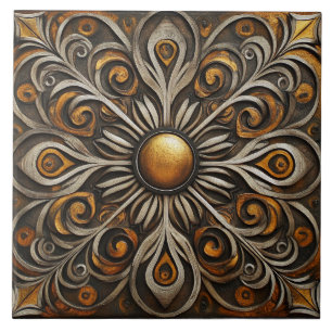 Azulejo De Cerâmica Trabalho de Rolo Ornamentado com Centro Dourado2